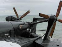 The engine assembly and two main propellers, along with the rudder and elevator tailfin of the SRN6